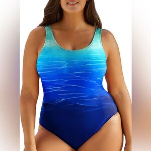 Eytino Plus Size Swimsuit 3X Back Crisscross Sports Tummy Control One Piece Blue